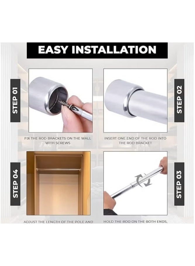 مونكان قضيب ستارة قابل للتعديل والتمديد مصنوع من الفولاذ المقاوم للصدأ، وقضيب تعليق ملابس تلسكوبي مع مقابس طرفية ومسامير، ومقاوم للصدأ، مناسب للخزائن، والحمامات، والشرفات، والنوافذ (56 - 100 سم) - Image 2